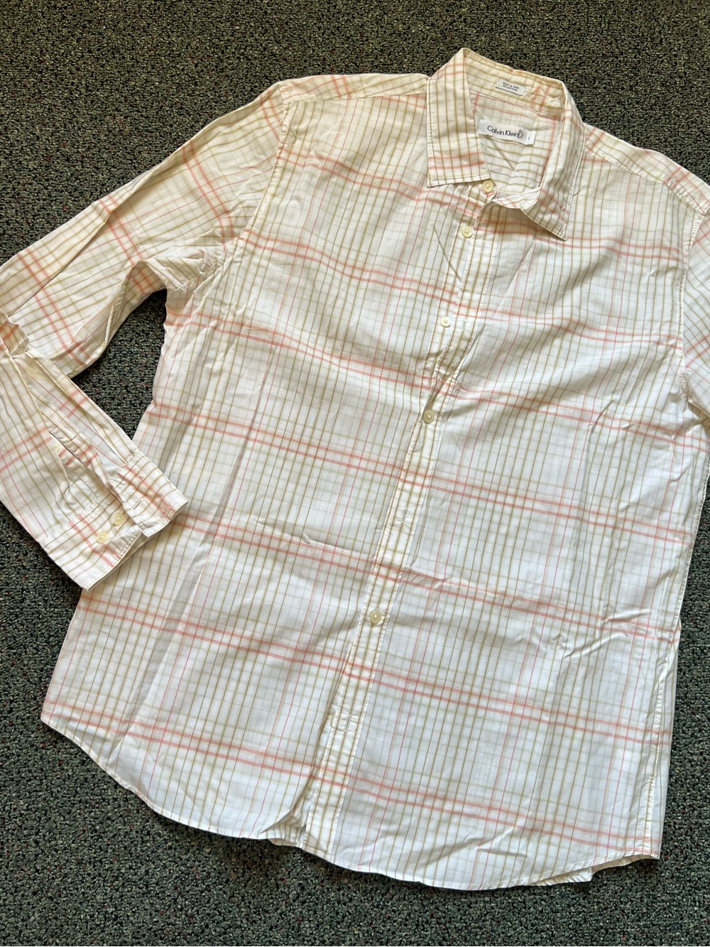 CALVIN KLEIN 100% Cotton Plaid Long-Sleeve Semi-Formal Button Down Shirt Sz L